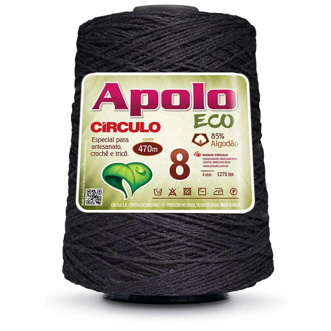 Barbante Apolo Eco fio 8 - Preto 8990