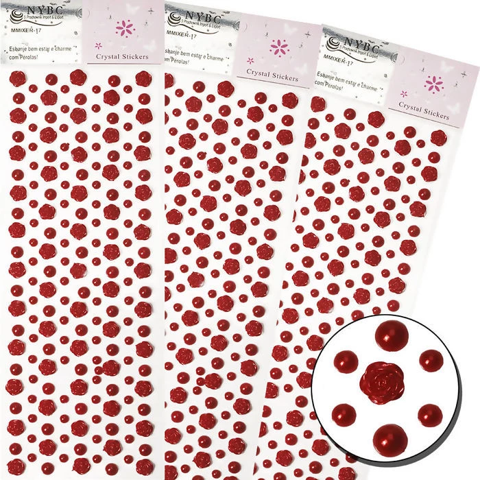 Cartela de Perola e Flor Vermelho MMixer 17 cor 12