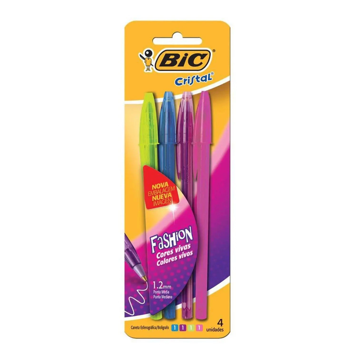 Caneta Bic Cristal Fashion Cores Vivas 4 cores