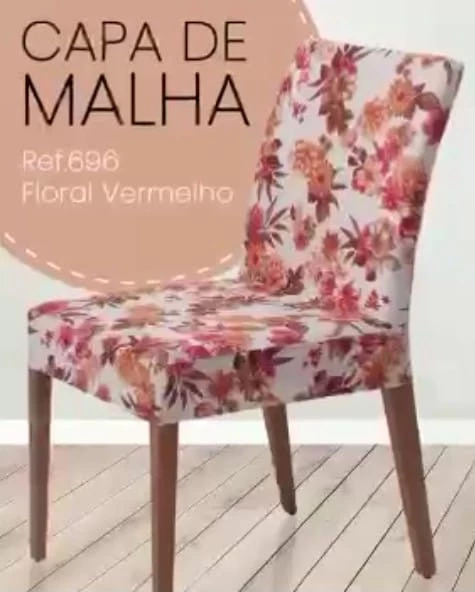 Capa para Cadeira de Malha Estampada Floral Vermelho
