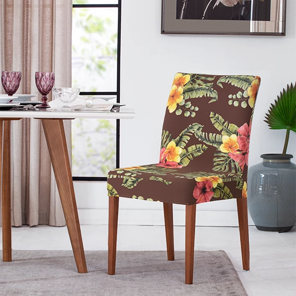 Capa para Cadeira de Malha Estampada Floral Marrom
