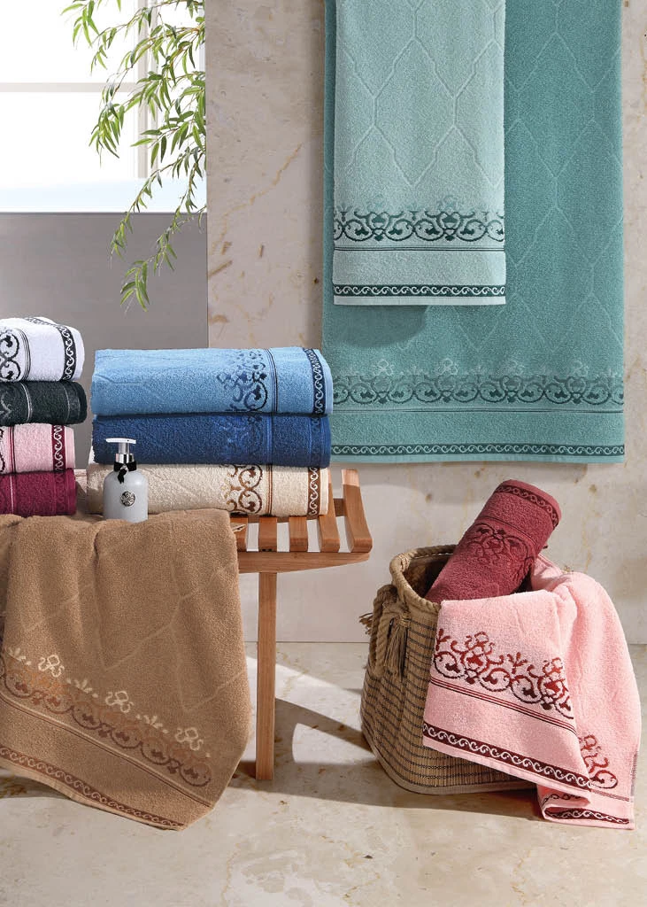Toalha de Rosto Rosa Claro Jacquard Castle