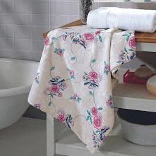 Toalha de Banho Felpudo Prisma Estampada Bege Flor Rosa