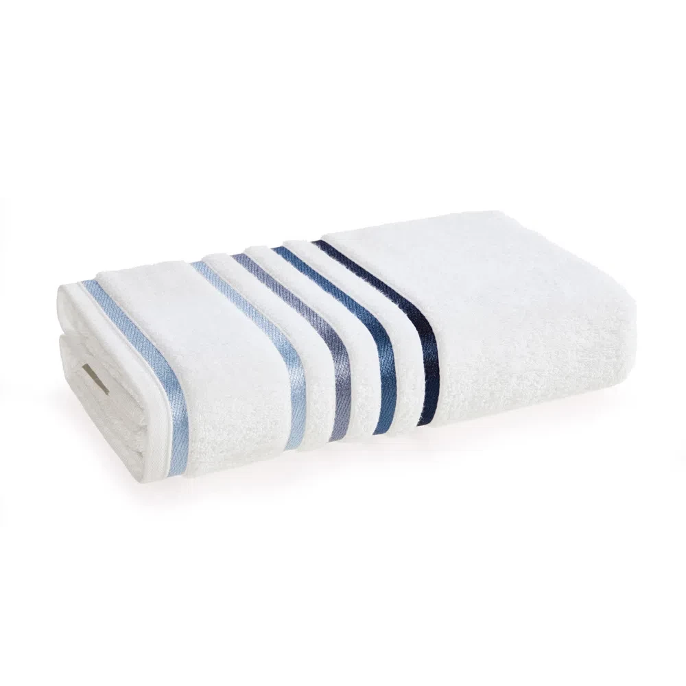 Toalha De Banho Lumina Karsten Cor Branca Listra Azul 1/1