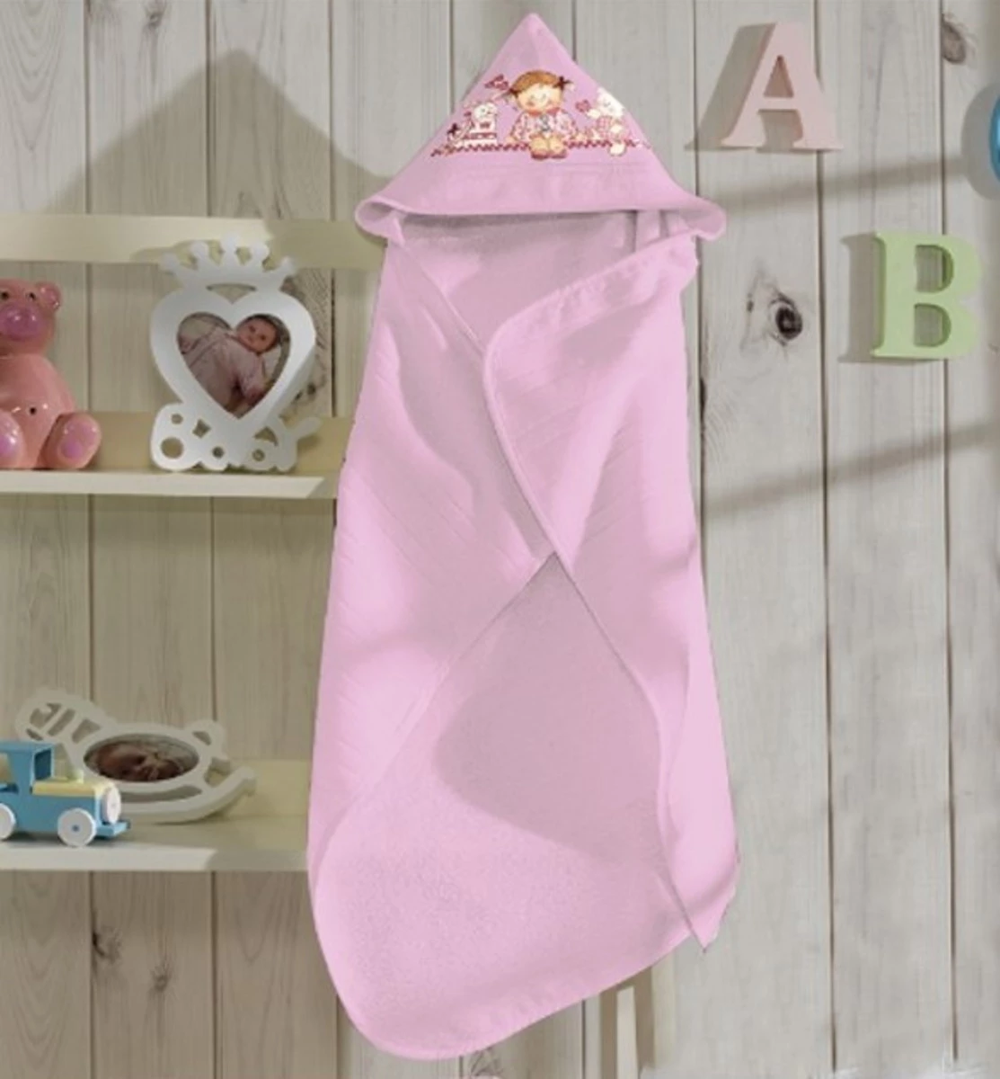 Toalha de Banho com Capuz Baby Art Liso Rosa Claro
