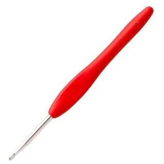 Agulha de Croche Cabo Emborrachado Soft Luli cor vermelha 3,5 mm