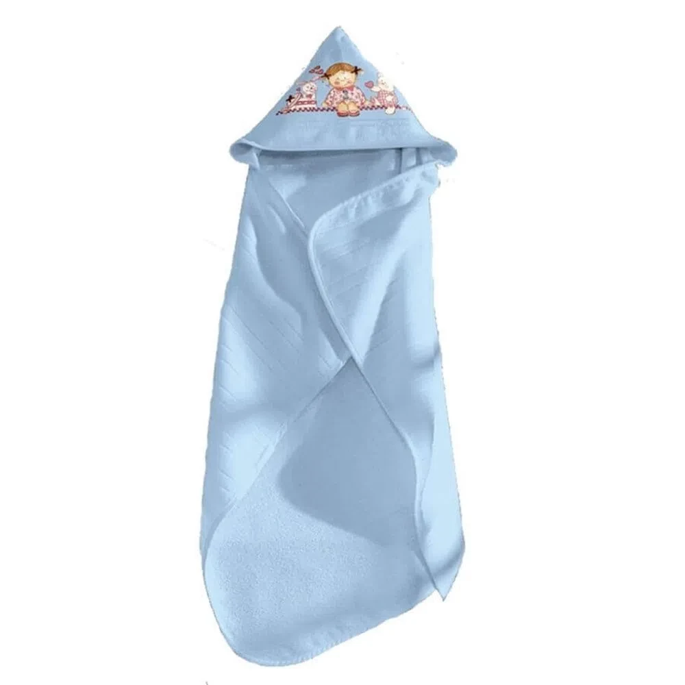 Toalha de Banho com Capuz Baby Art Liso Azul