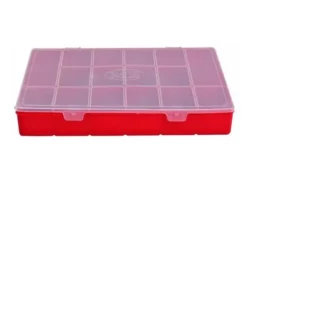 Estojo Retan 21 divisorias base Vermelha tampaTransparente